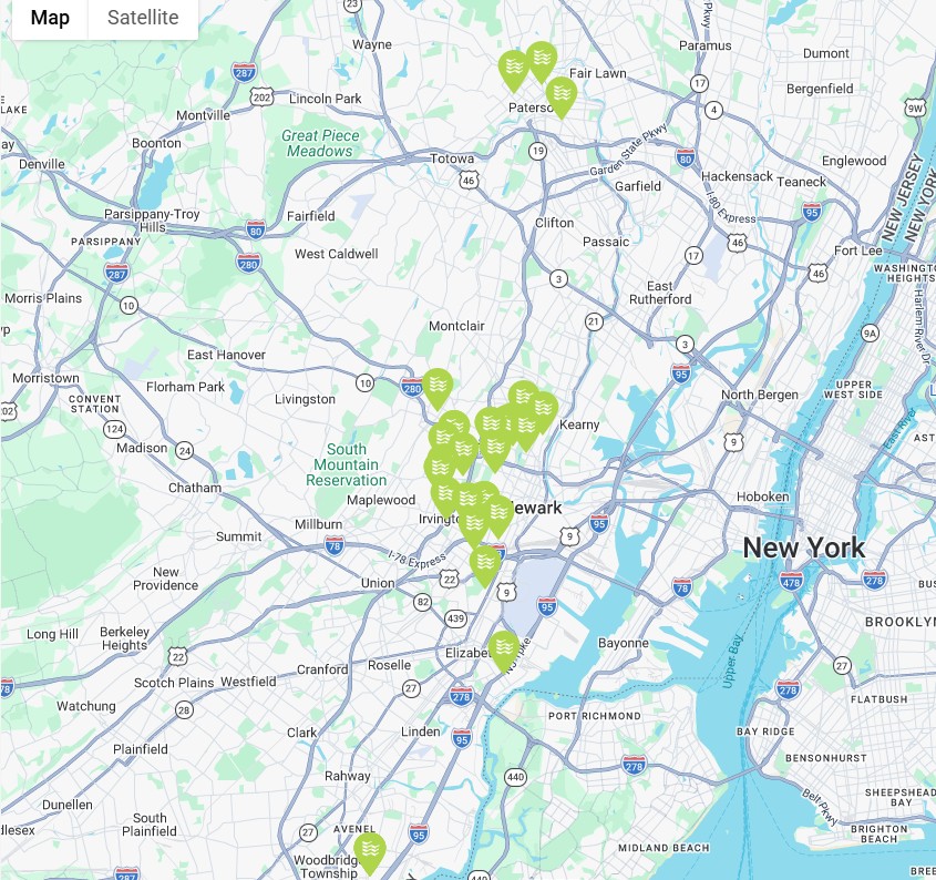 Map of the properties Tzipor Realty Management manages across northern New Jersey